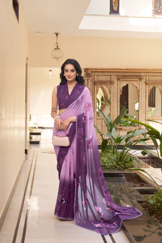 Lavender Mist Floral Soft Georgette Saree