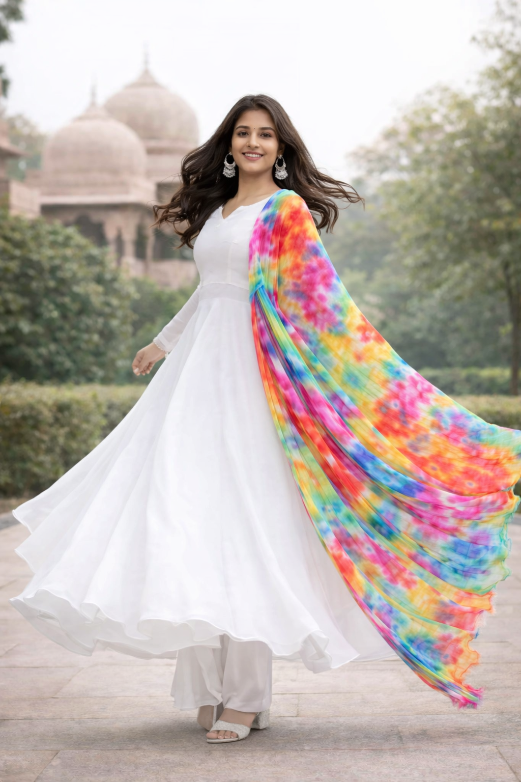 roohani adaa white anarkali set - yooneck