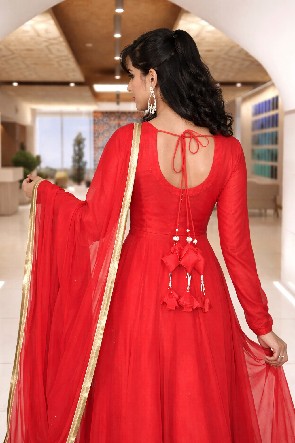 khanak red georgette anarkali suit set - yooneck