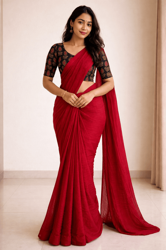 Devyani Soft Crush Chiffon Saree with Printed Blouse - Yooneck