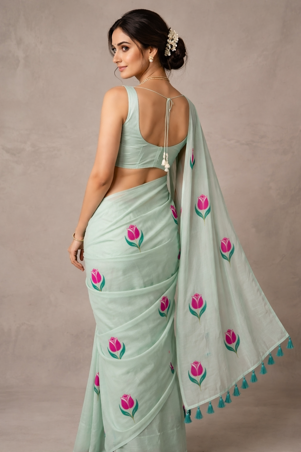 gulbahar handpainted mulmul cotton saree