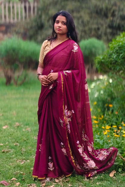 Gulbahar Handpainted Chiffon Saree