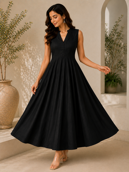 Chandani Midi Black Sleeveless Flared Dress