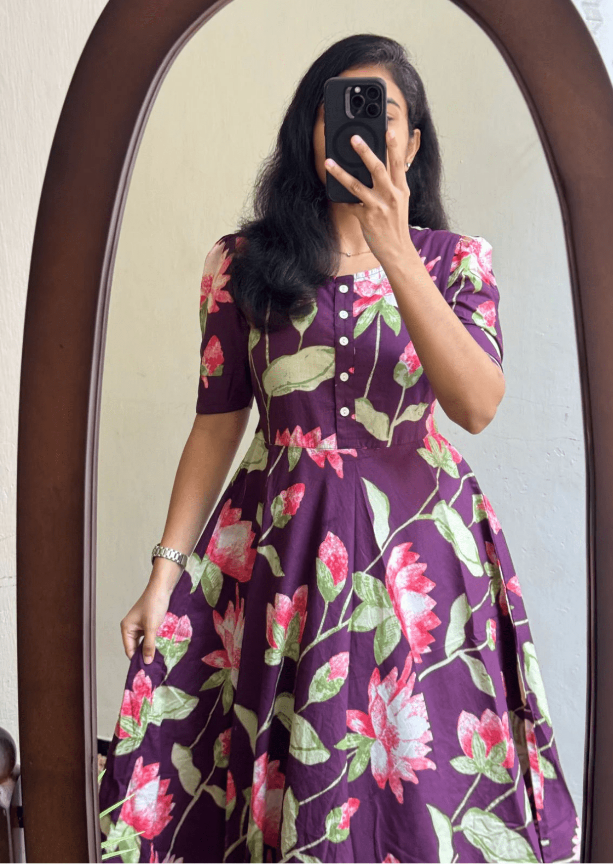 Elegant Lotus Bloom Soft Cotton Floral Dress - Yooneck