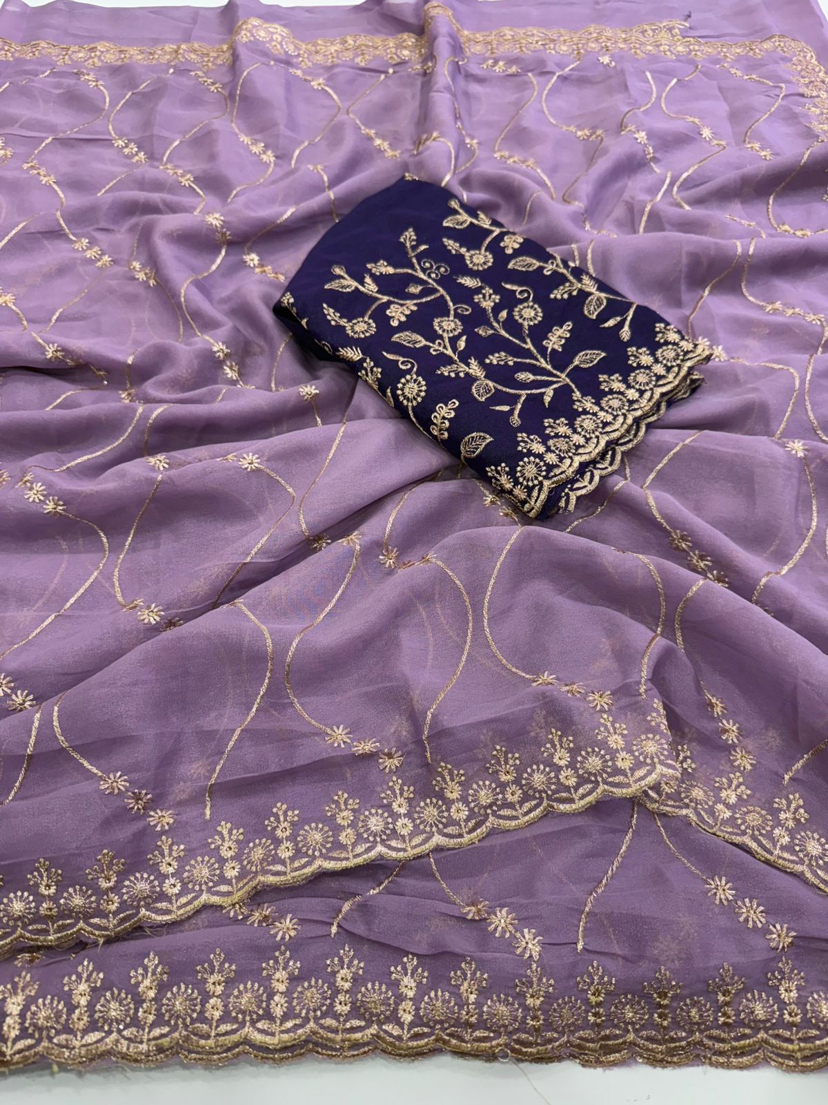 mauve majesty georgette embroidered saree