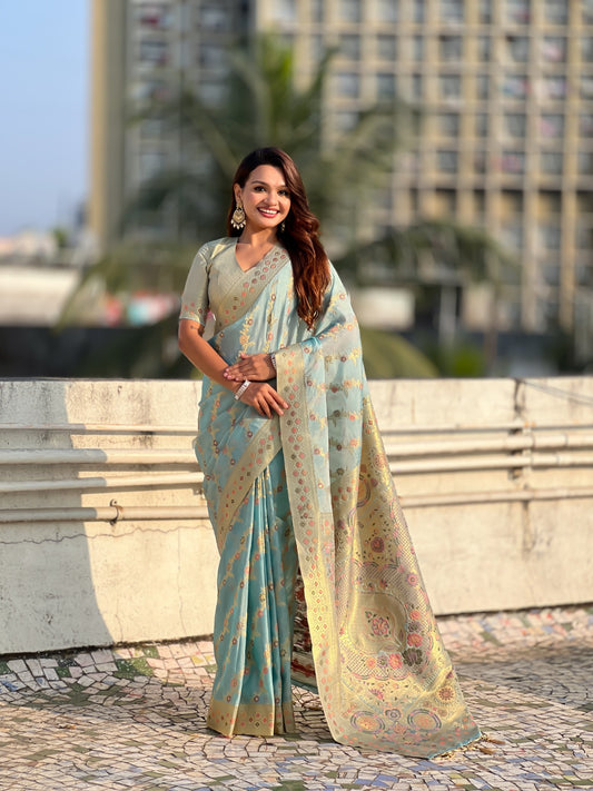 Neel Kanchan Kora Silk Zari Woven Saree