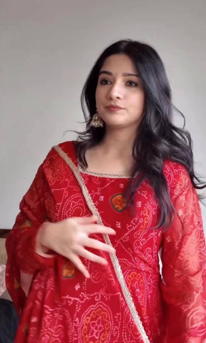 RoopRani Bandhej Georgette Anarkali Set