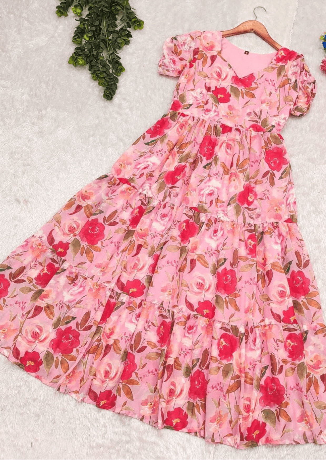 Floral Bliss Pink A - Line Dress - Yooneck