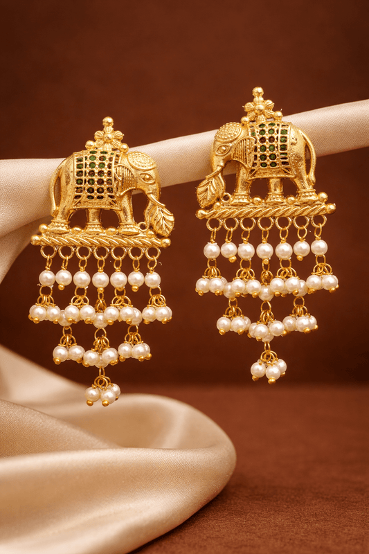 Gajraj Gold Dangler Earrings - Yooneck