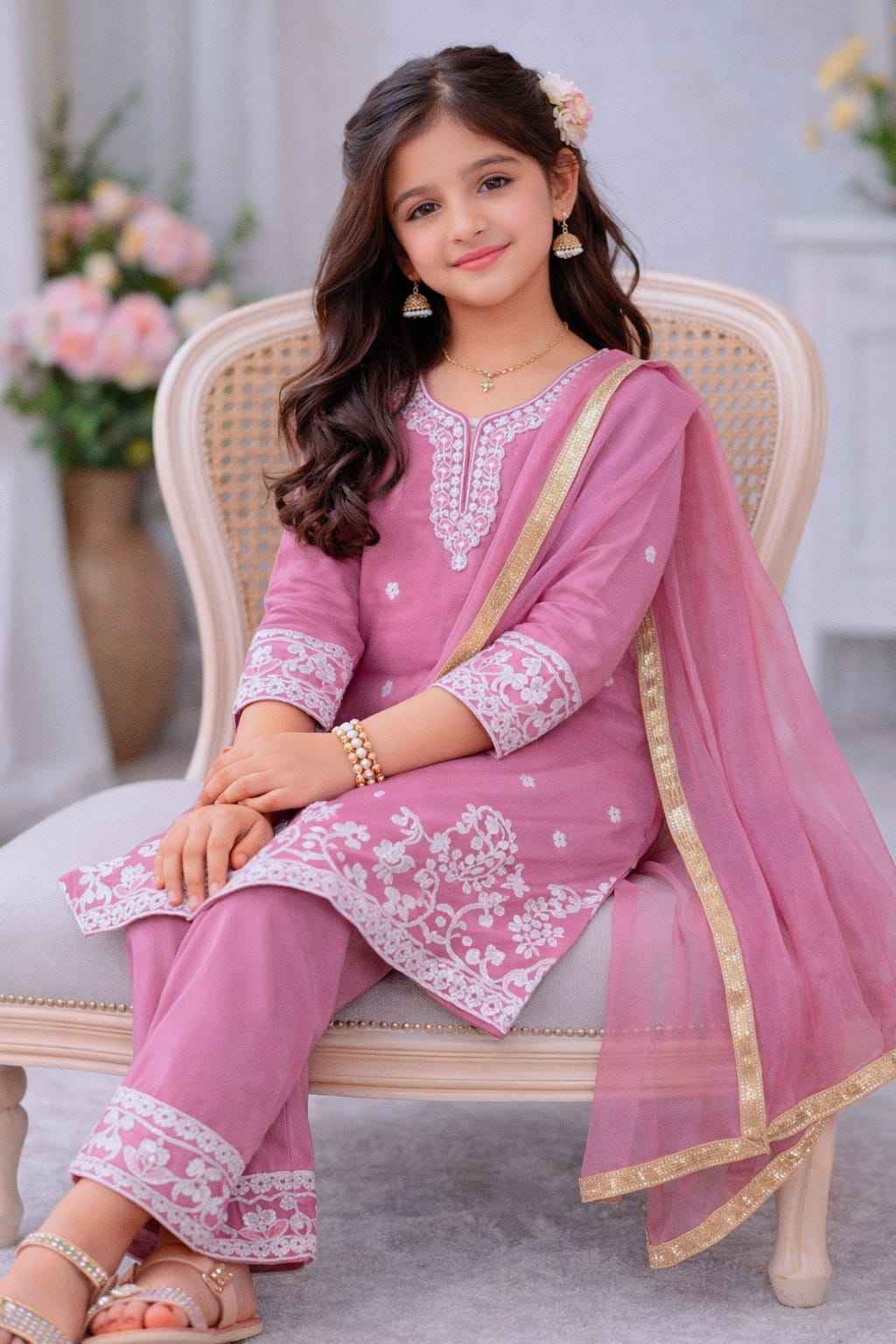 Gulaboo Embroidered Silk Kids Suit Set with Dupatta - Yooneck