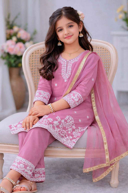 Gulaboo Embroidered Silk Kids Suit Set with Dupatta - Yooneck
