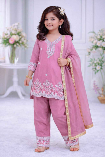 Gulaboo Embroidered Silk Kids Suit Set with Dupatta - Yooneck