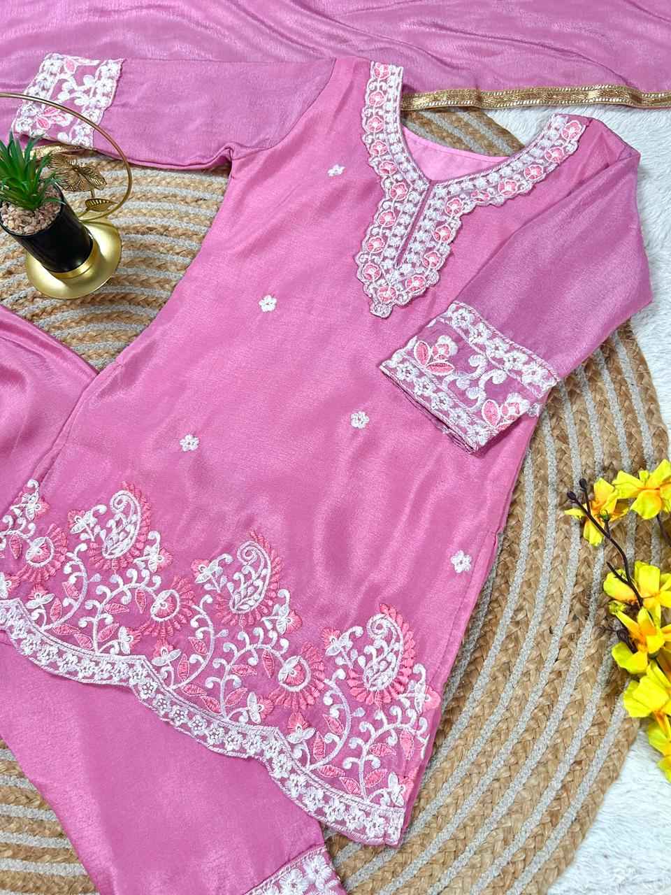 Gulaboo Embroidered Silk Kids Suit Set with Dupatta - Yooneck