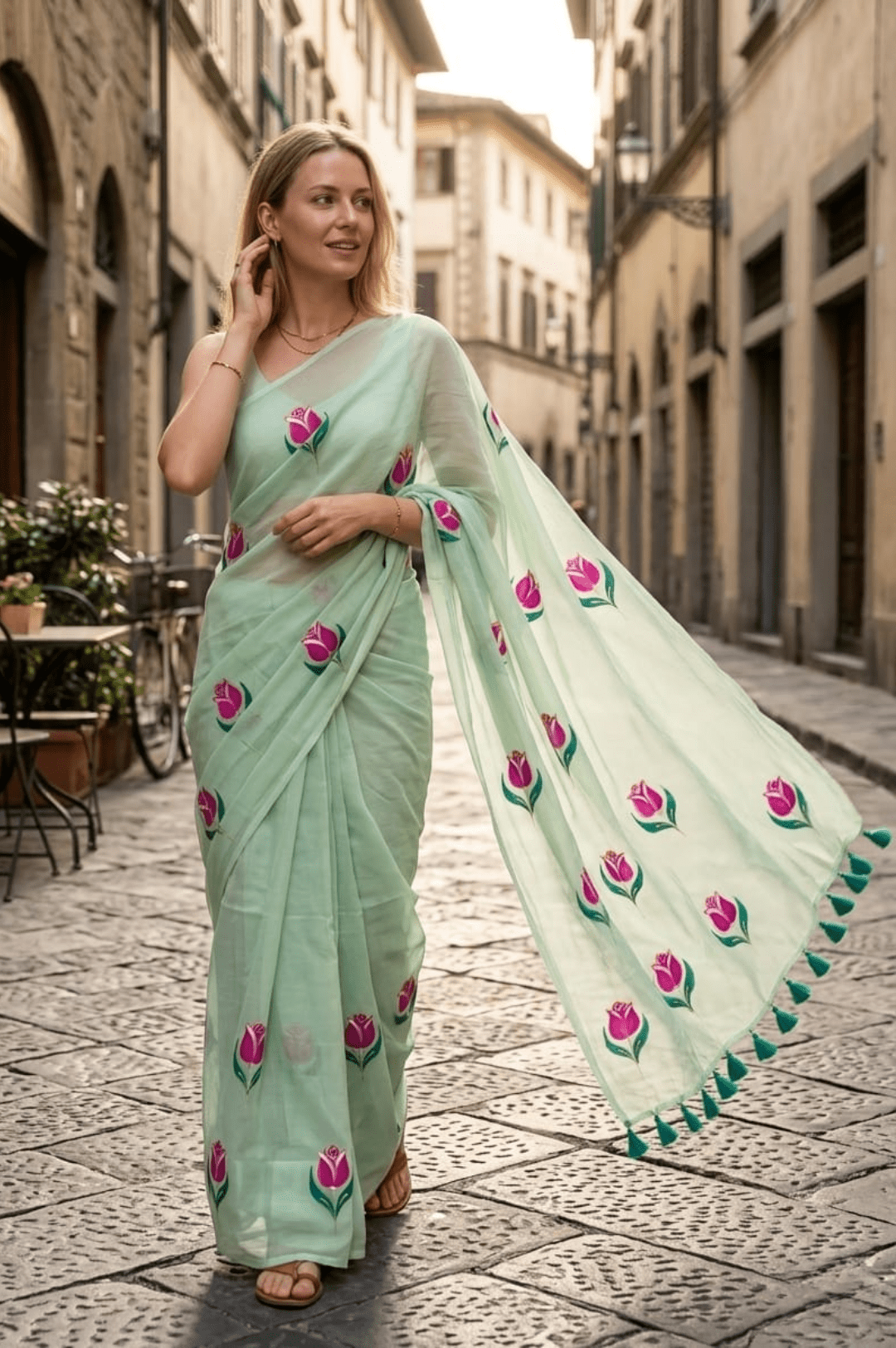 Gulbahar Handpainted Mulmul Cotton Saree - Yooneck