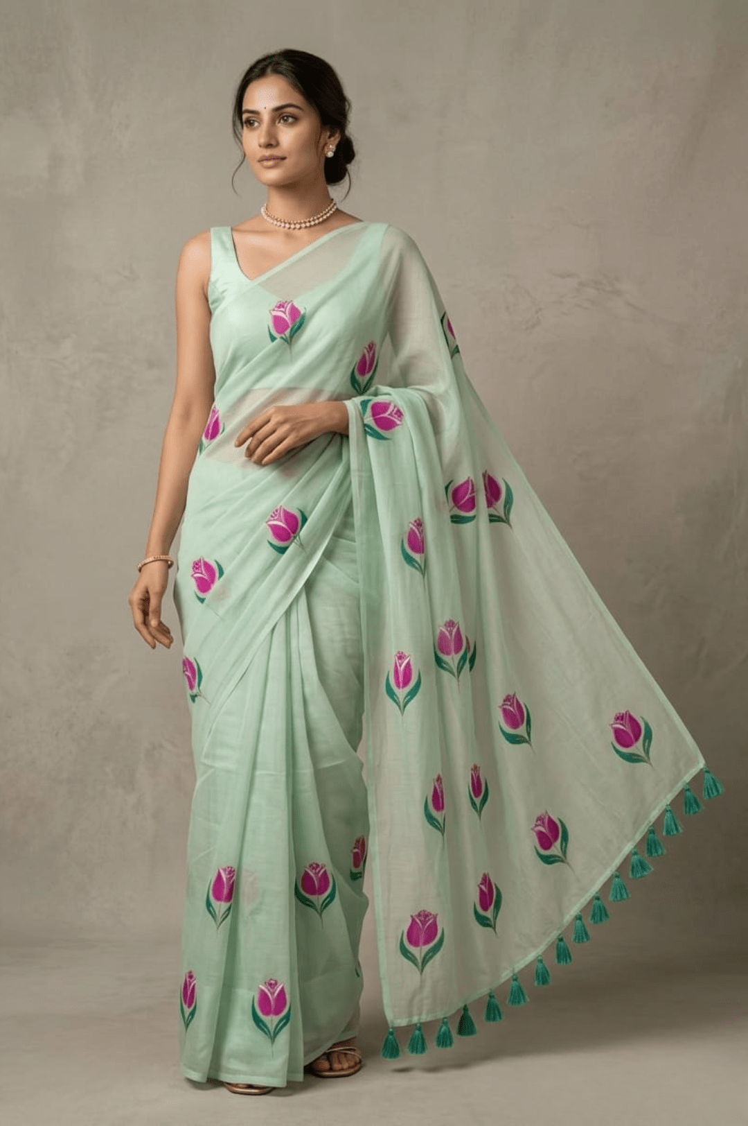 Gulbahar Handpainted Mulmul Cotton Saree - Yooneck