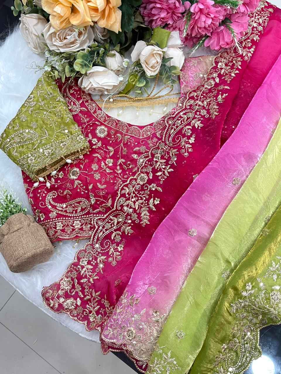 gulharit rangleher designer saree - yooneck