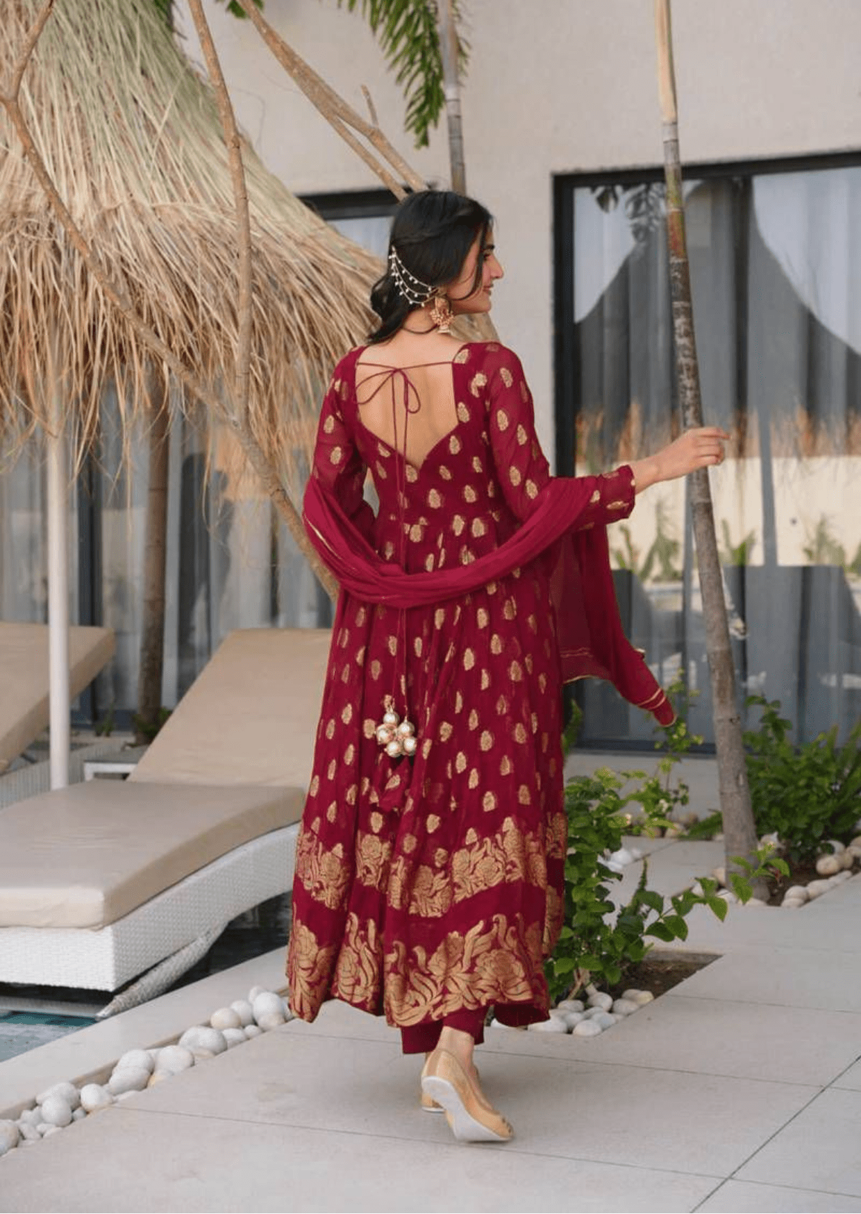 Gulmohar Maroon Anarkali Suit Set - Yooneck