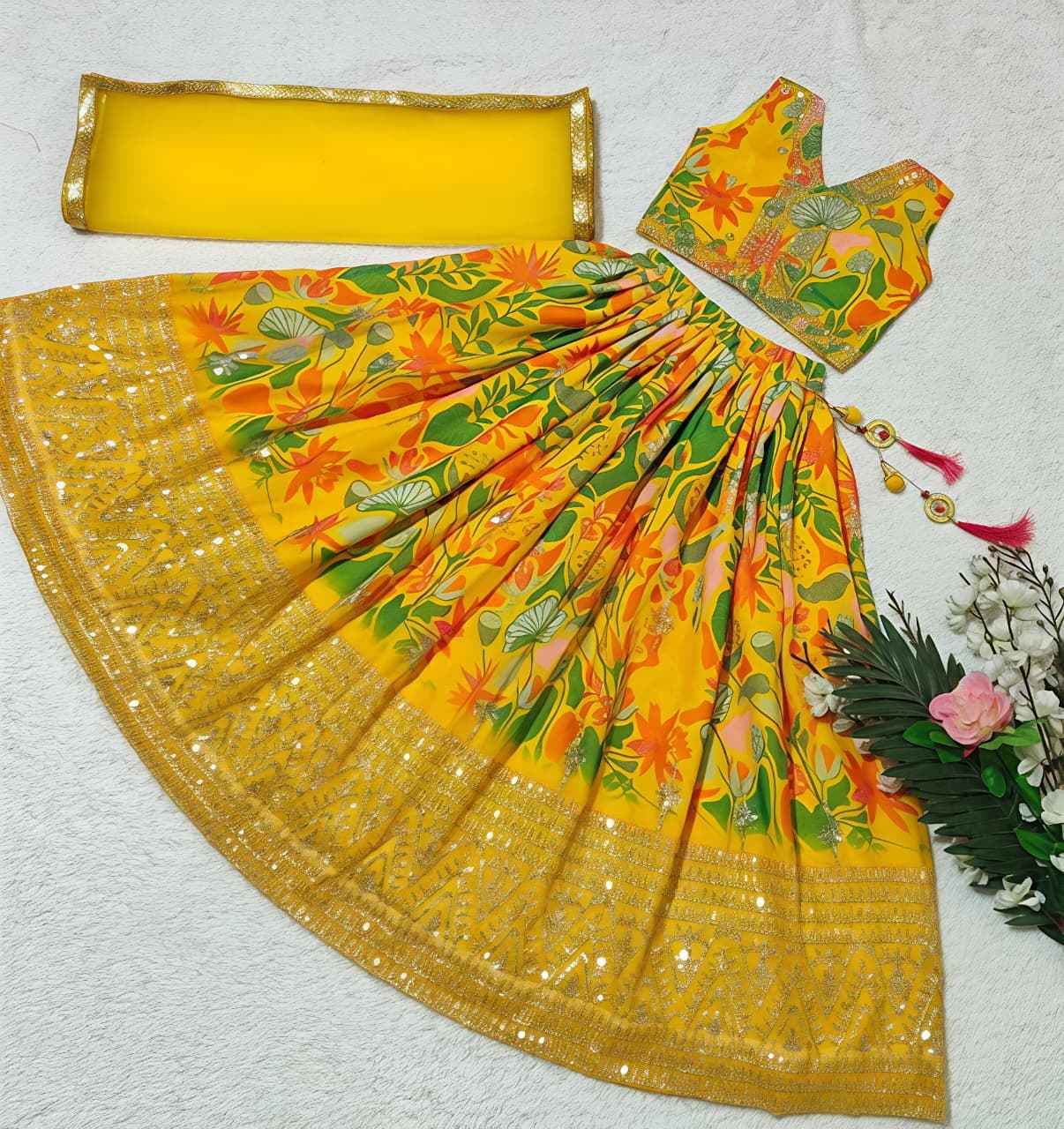 Hunny Bunny Digital Print & Sequins Embroidered Lehenga Set with Dupatta - Yooneck