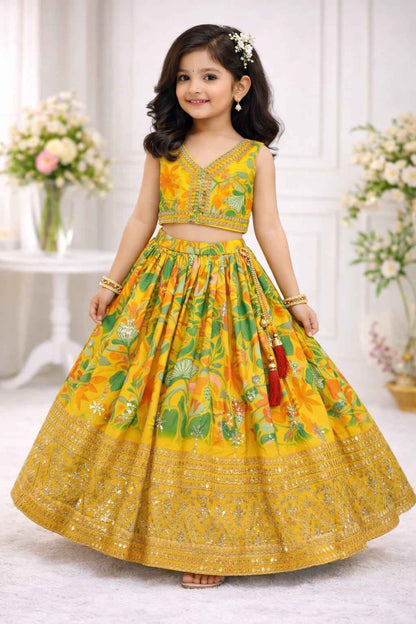 Hunny Bunny Digital Print & Sequins Embroidered Lehenga Set with Dupatta - Yooneck