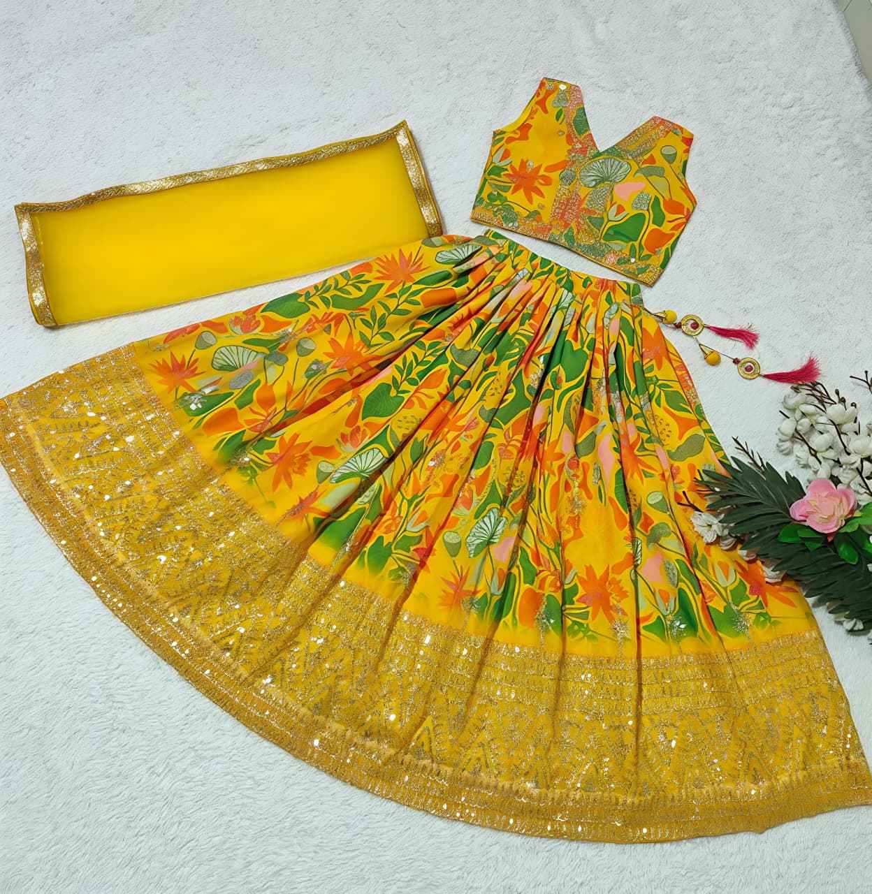 Hunny Bunny Digital Print & Sequins Embroidered Lehenga Set with Dupatta - Yooneck