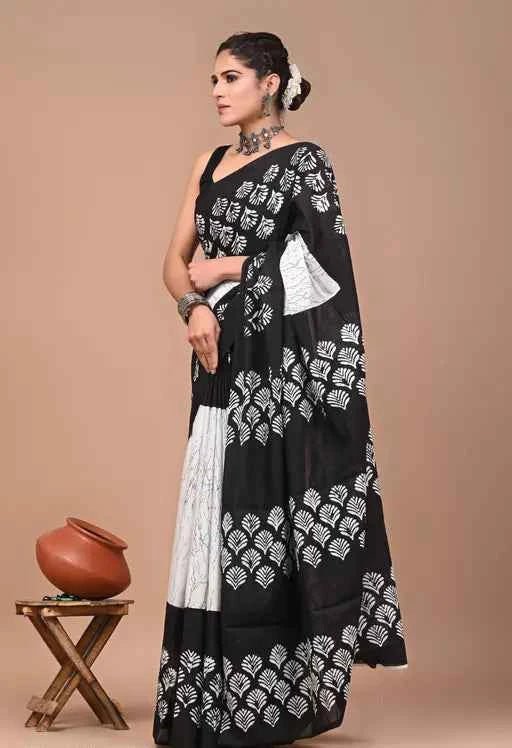 inkbloom monochrome mulmul magic saree - yooneck