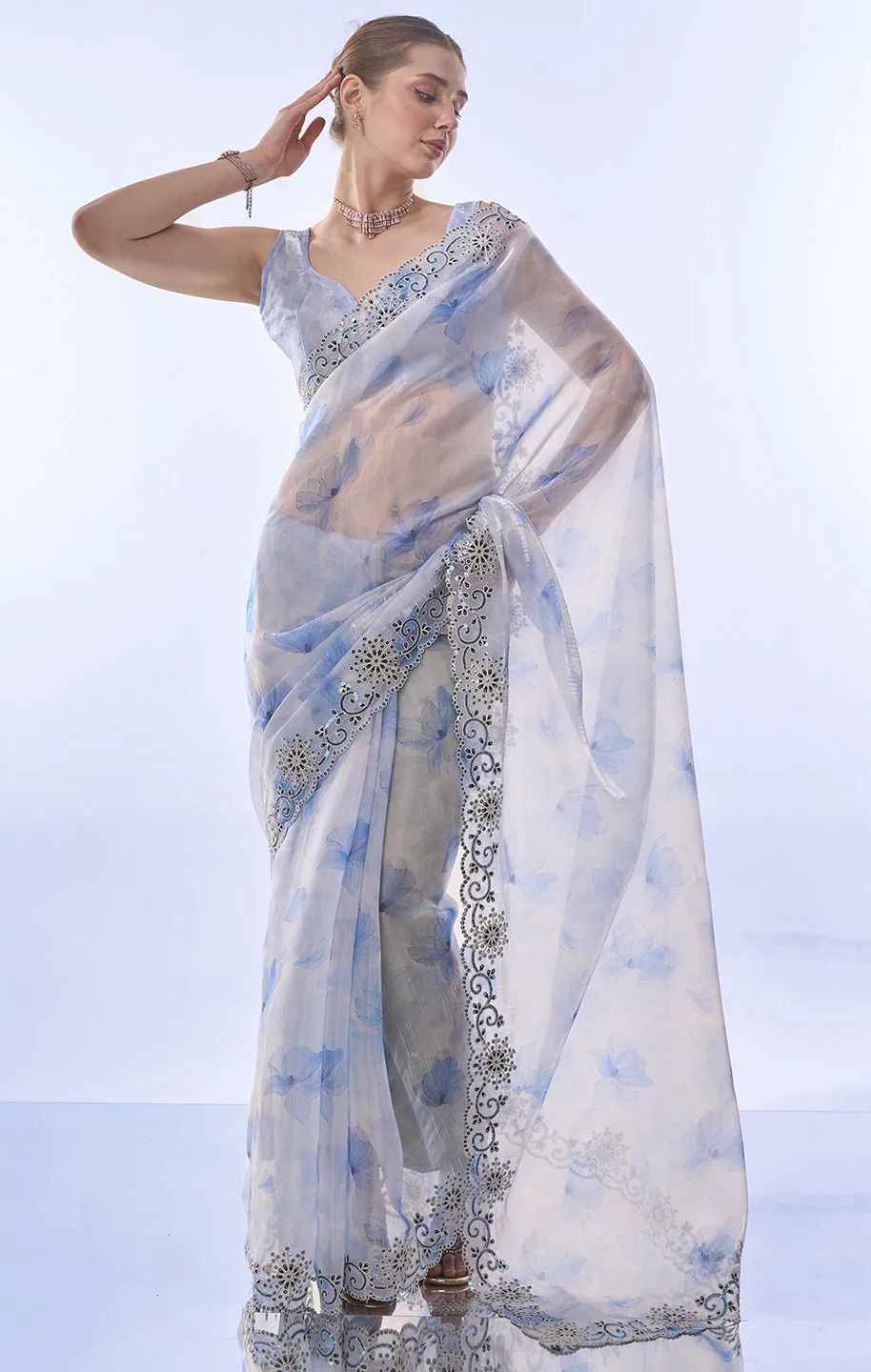 Ira Devyani Embroidered Space Silk Saree - Yooneck