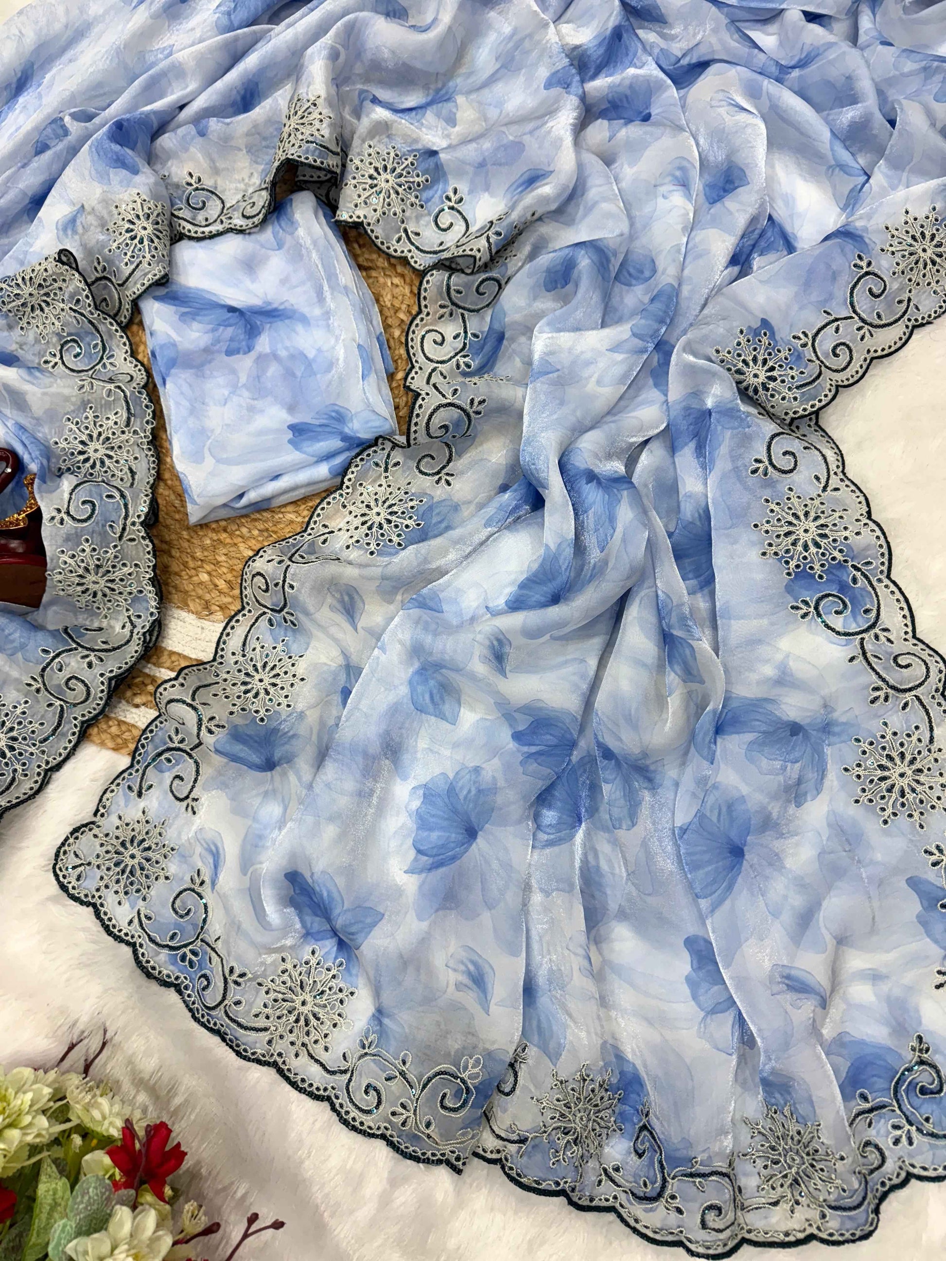 Ira Devyani Embroidered Space Silk Saree - Yooneck