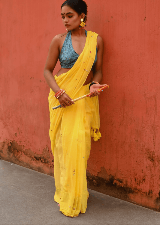 Kanika Sunbeam Pure Mul Cotton Mirrorwork Saree - Yooneck