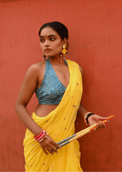 Kanika Sunbeam Pure Mul Cotton Mirrorwork Saree - Yooneck