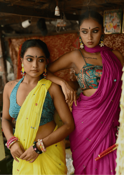 Kanika Sunbeam Pure Mul Cotton Mirrorwork Saree - Yooneck