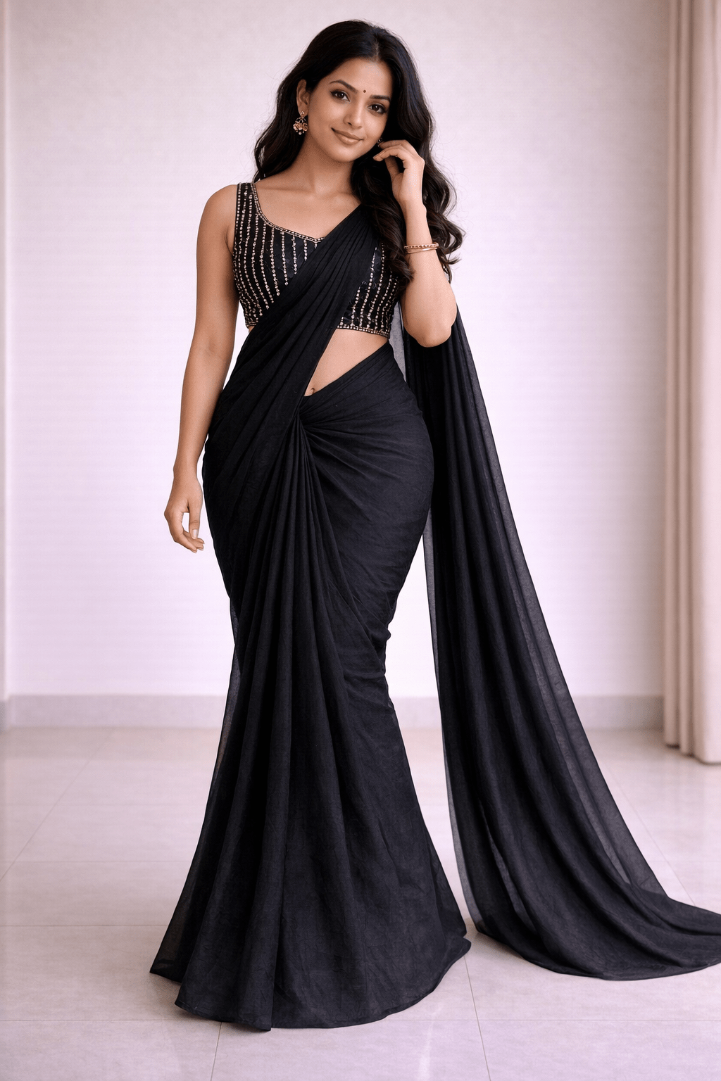 Karishma Crush Designer Saree with Heavy Beaded Blouse - Yooneck