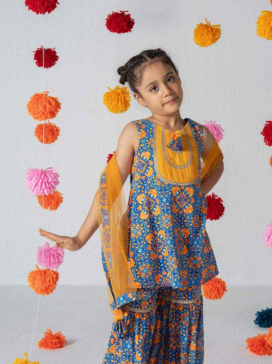 Rang Tarang Blue & Mustard Printed Sharara Set