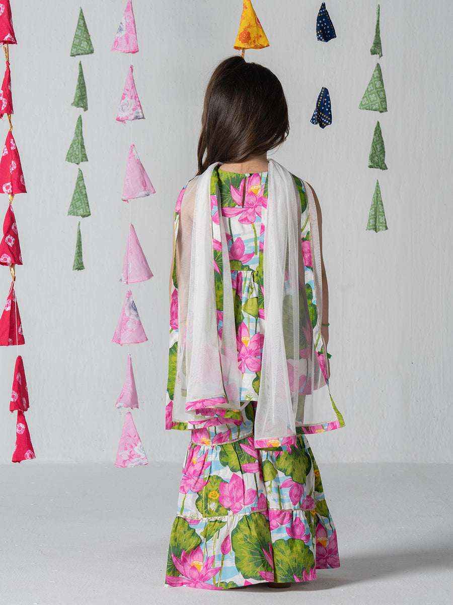 lotus bloom floral tiered sharara set
