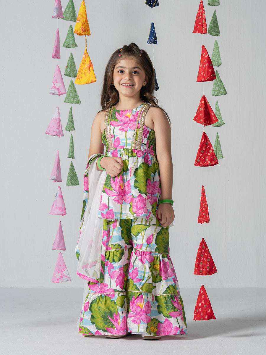 Lotus Bloom Floral Tiered Sharara Set