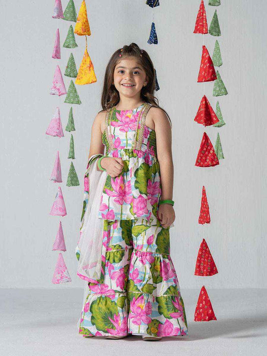 Lotus Bloom Floral Tiered Sharara Set