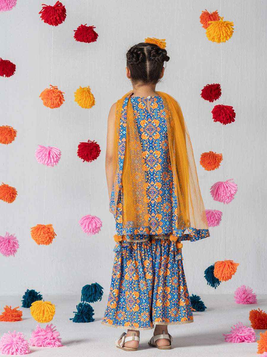 Rang Tarang Blue & Mustard Printed Sharara Set