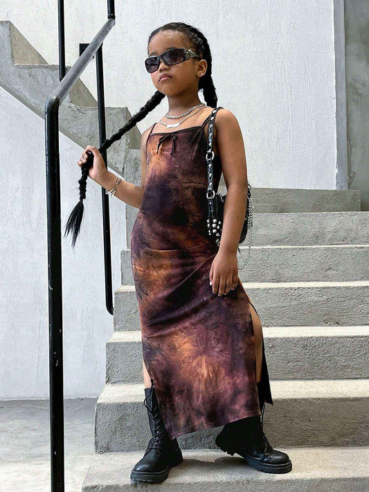 Rebel Brown Tie-Dye Spaghetti Strap Dress