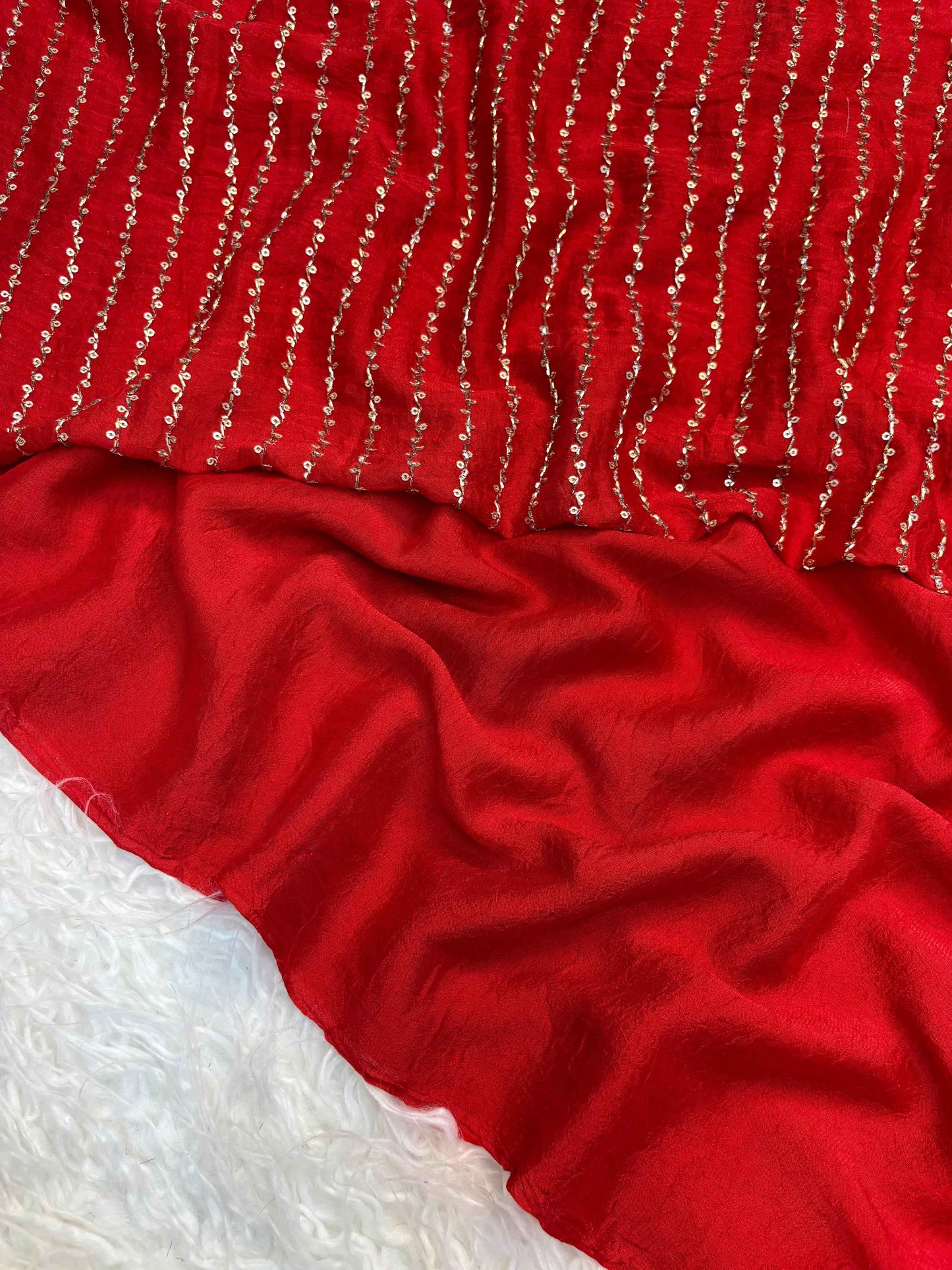kumkum red crush tissue saree with embroidered blouse - yooneck