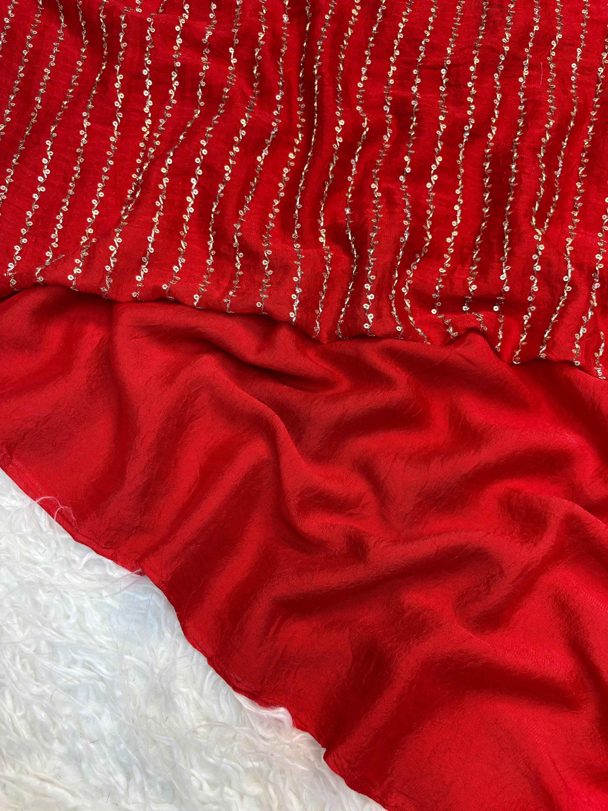 Kumkum Red Crush Tissue Saree with Embroidered Blouse - Yooneck