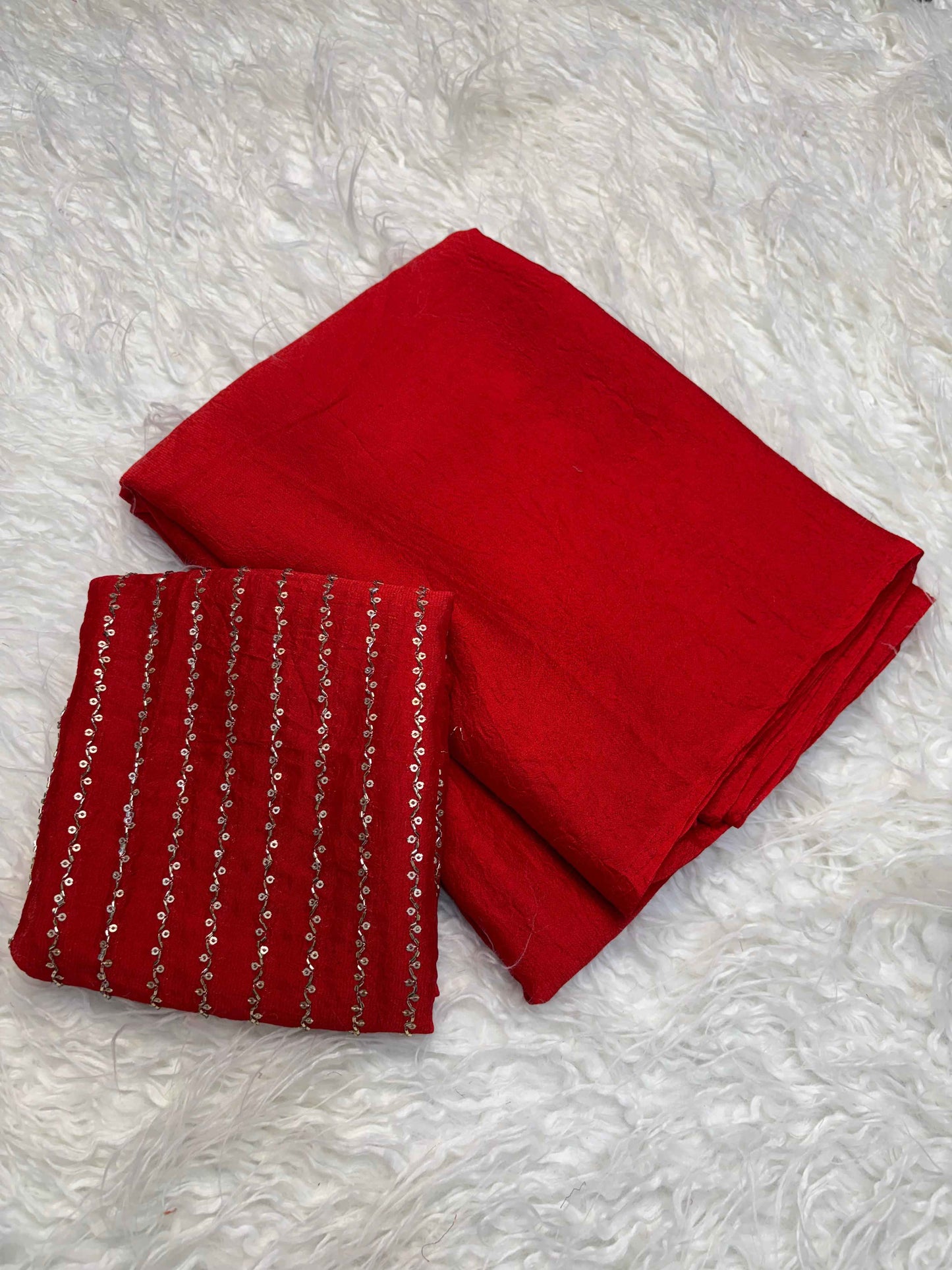 kumkum red crush tissue saree with embroidered blouse - yooneck