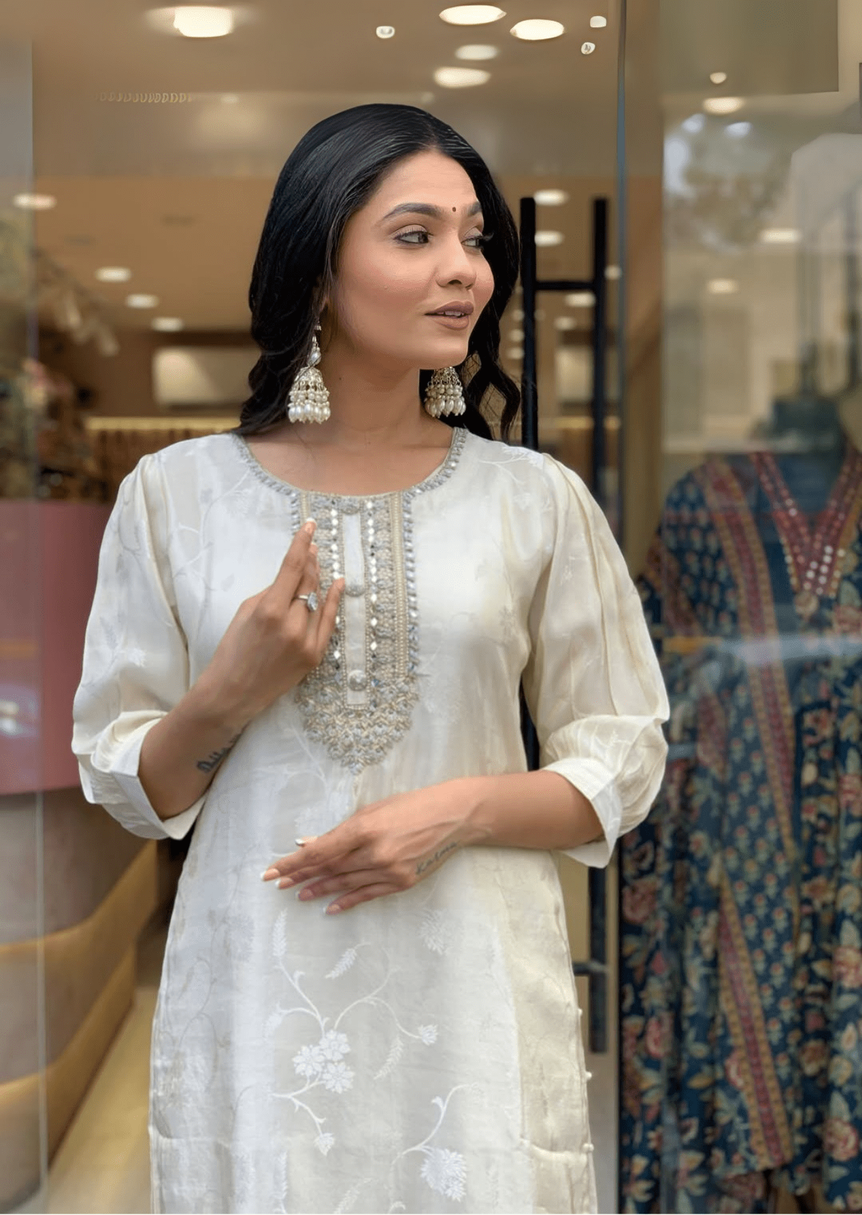luxe russian silk jacquard suit set with zari dupatta - yooneck