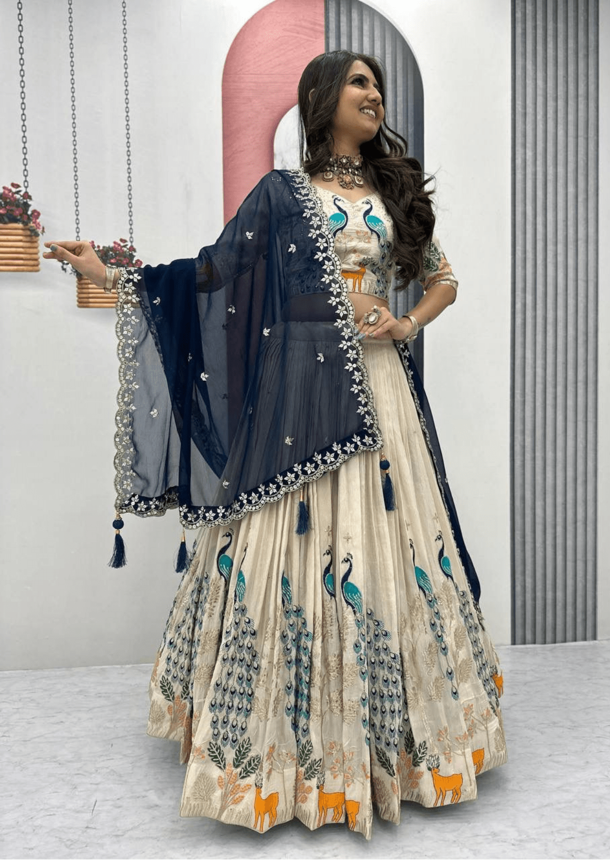 maharani vivaan peacock tissue silk lehenga set - yooneck