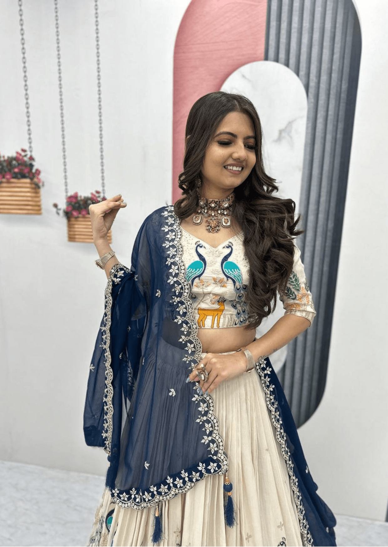 Maharani Vivaan Peacock Tissue Silk Lehenga Set - Yooneck