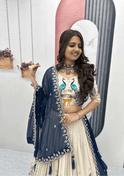 Maharani Vivaan Peacock Tissue Silk Lehenga Set - Yooneck