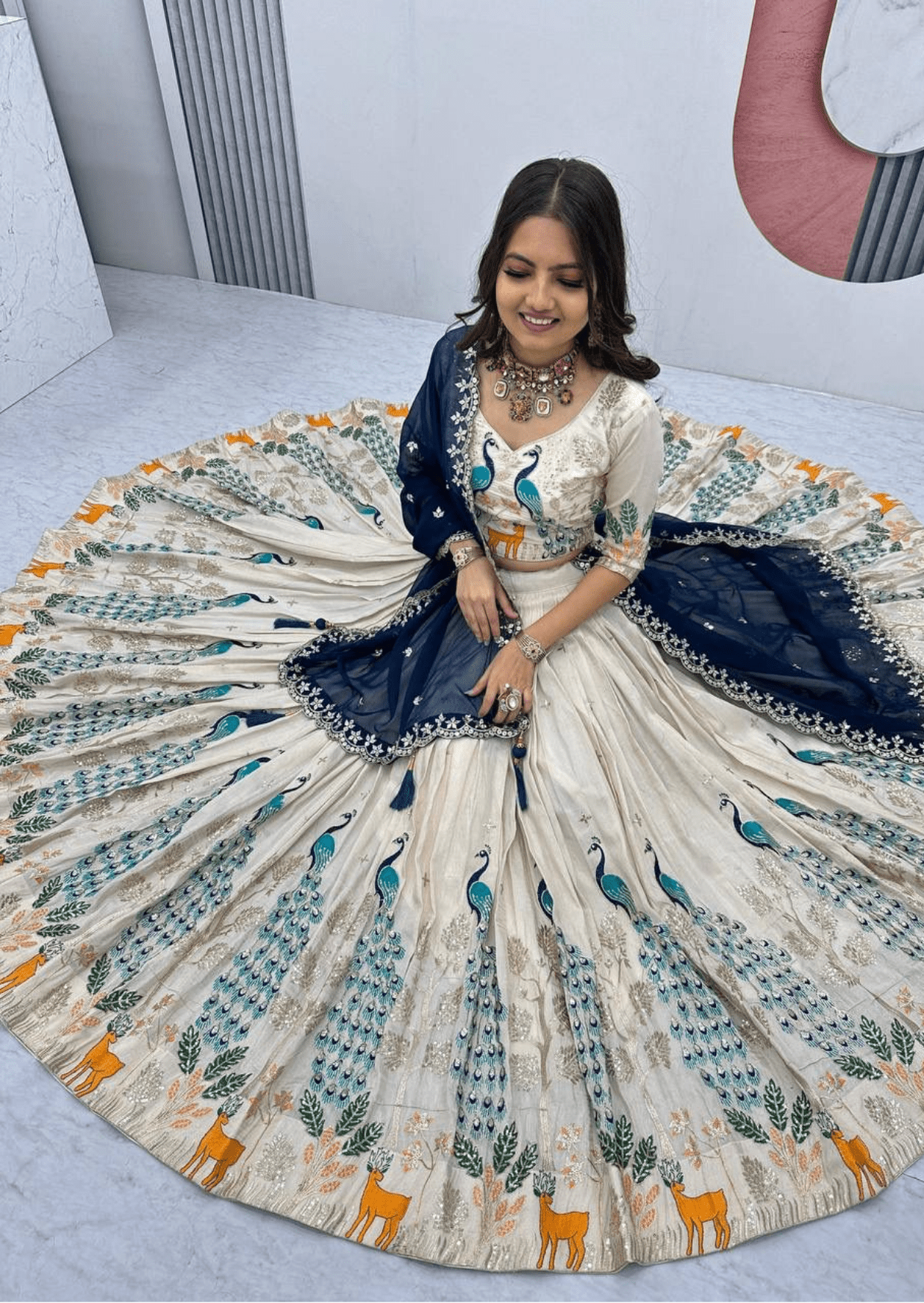 maharani vivaan peacock tissue silk lehenga set - yooneck