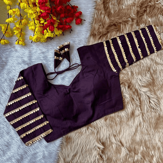 Meera Plum Sequins Cotton Silk Blouse - Yooneck