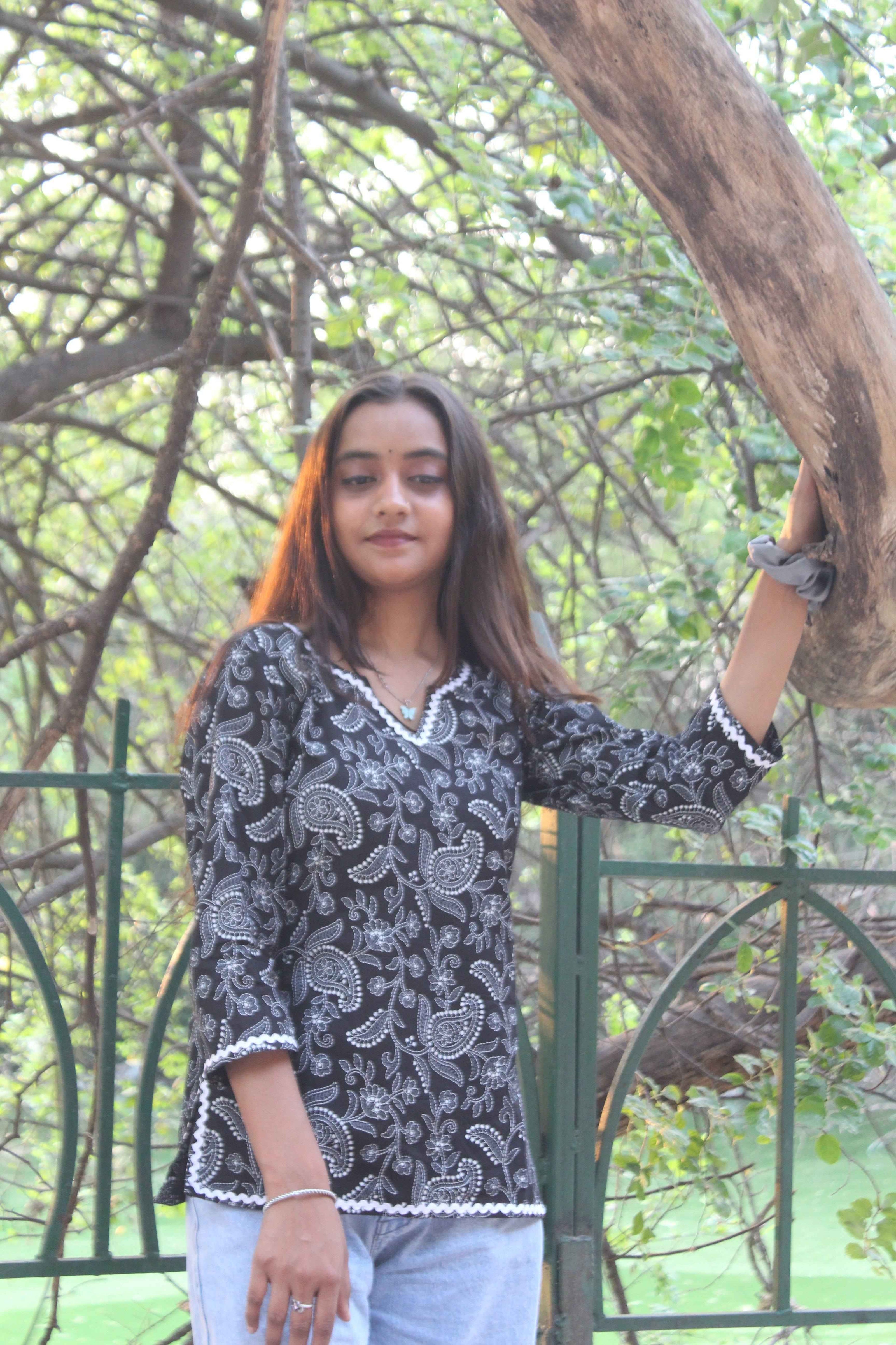 Midnight Blossom Cotton Kurti - Yooneck