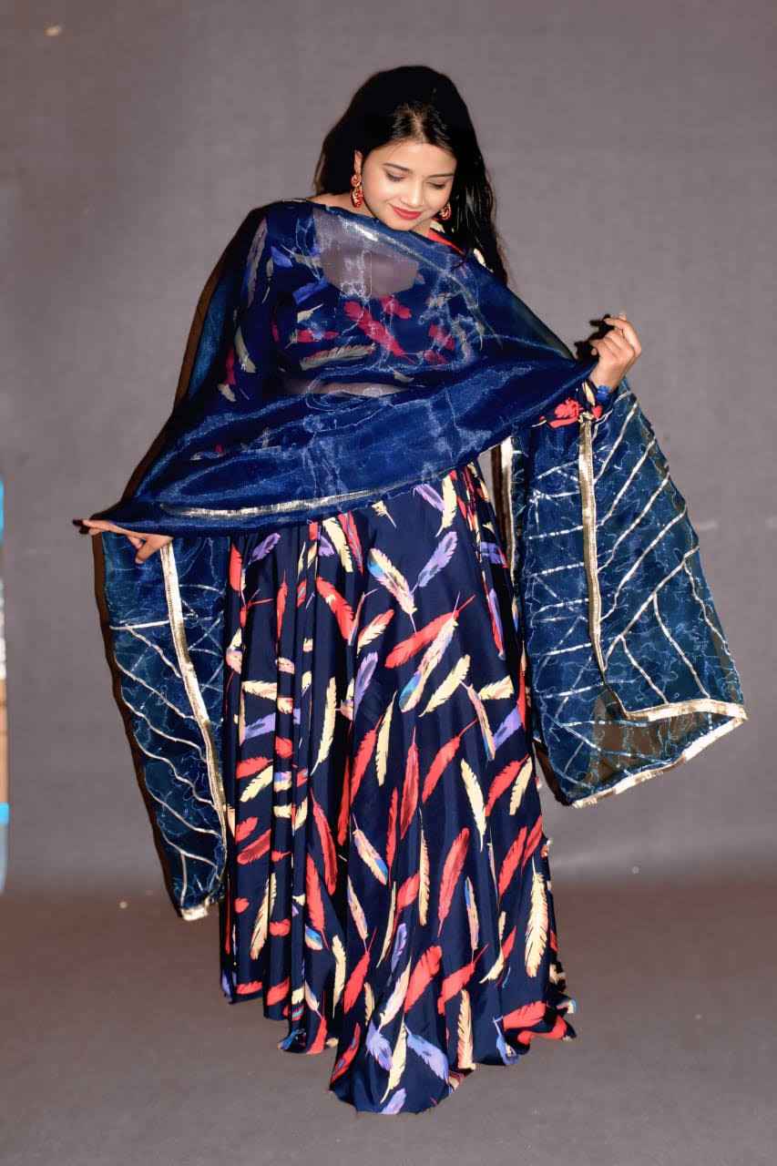 Midnight Feather Cape Lehenga Set - Yooneck