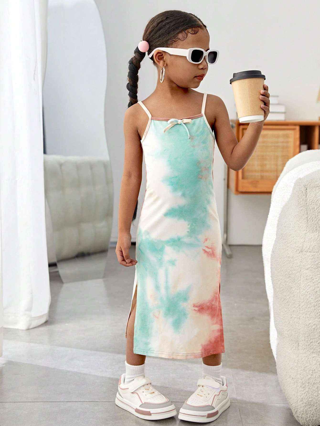 Minty Swirl Pastel Tie - Dye Spaghetti Midi Dress - Yooneck