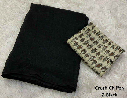 Mrinalika Noir Soft Crush Chiffon Saree with Designer Blouse - Yooneck